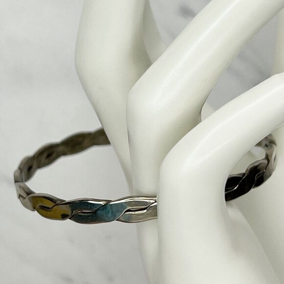 Vintage Mexico Silver Tone Braided Flat Bangle Bracelet ✨ - Picture 5 of 8